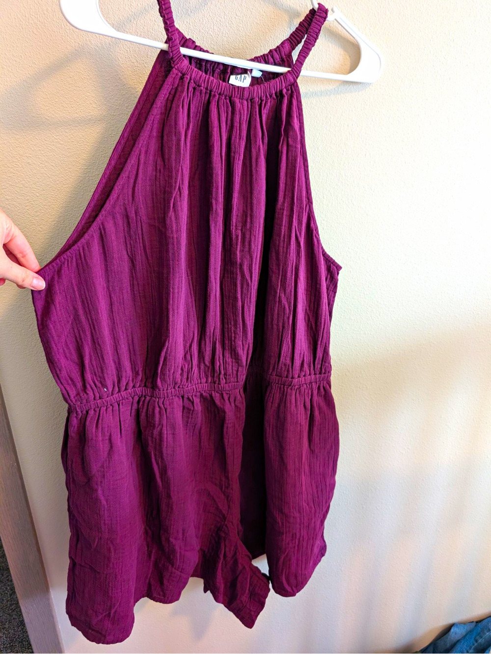 Gap Women’s Purple Cotton Halter Neck Romper 2XL Sleeveless Elastic Waist NWT